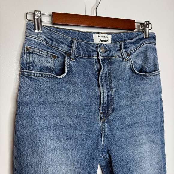 Reformation - Distressed Blue high rise bootcut jeans - color paloma- 29 - Picture 2 of 10